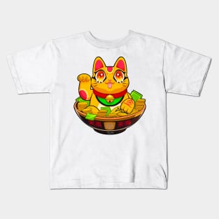 Cute Maneki Neko Ramen T-Shirt 4 Kids T-Shirt